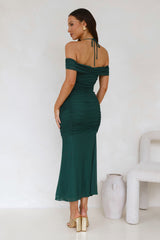 Dovie Off Shoulder Mesh Maxi Dress Teal