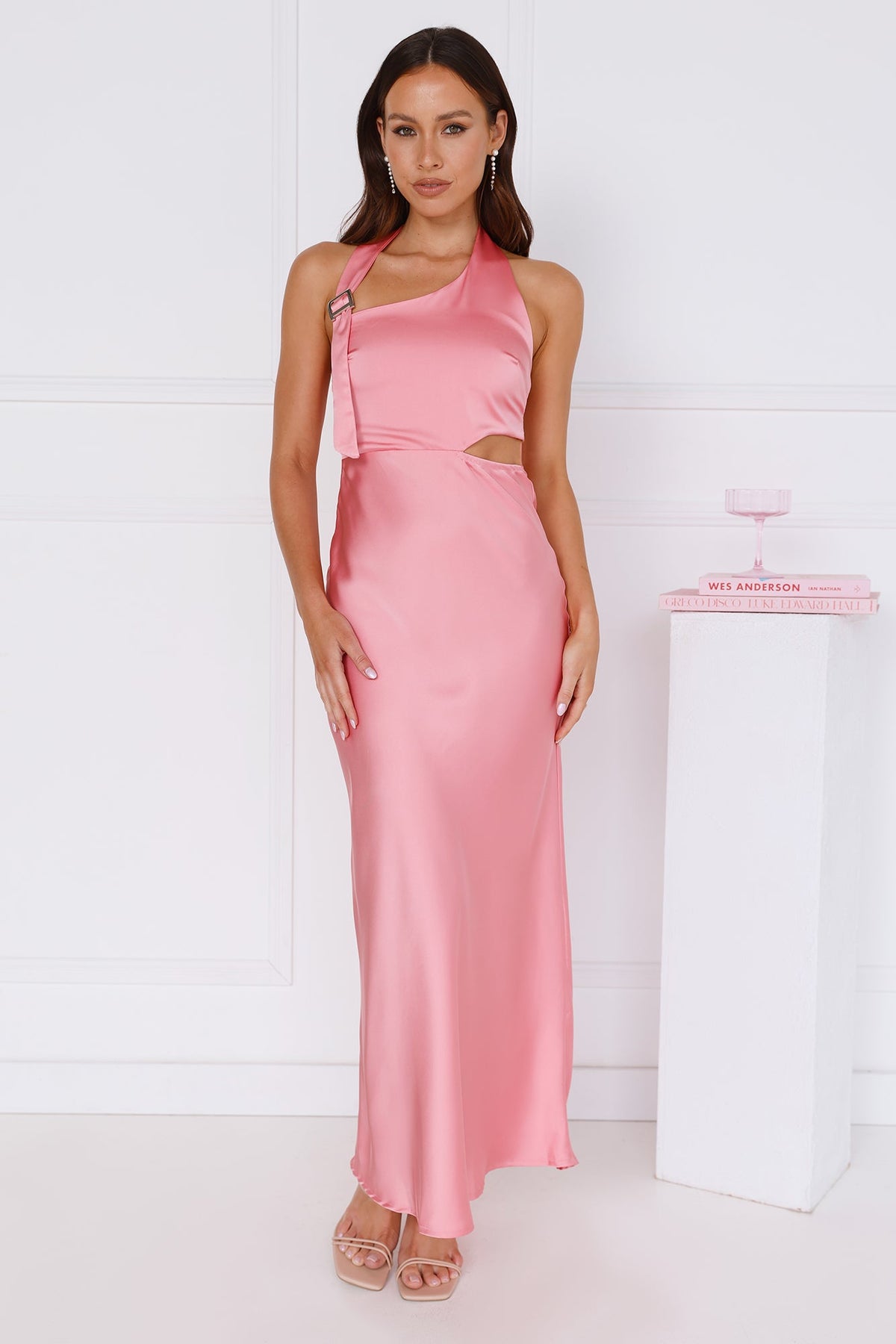 Love At Last Halter Satin Maxi Dress Pink