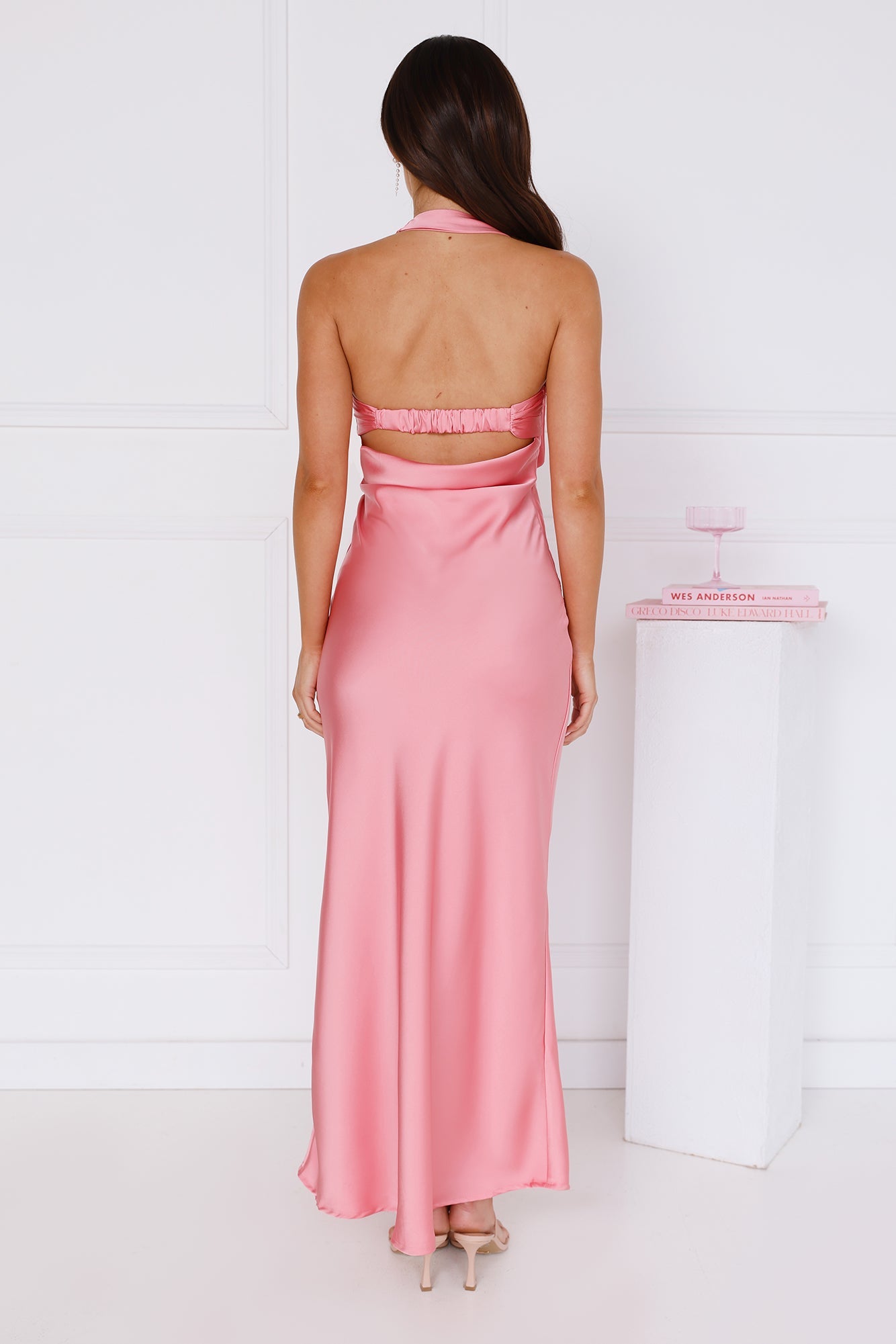 Love At Last Halter Satin Maxi Dress Pink