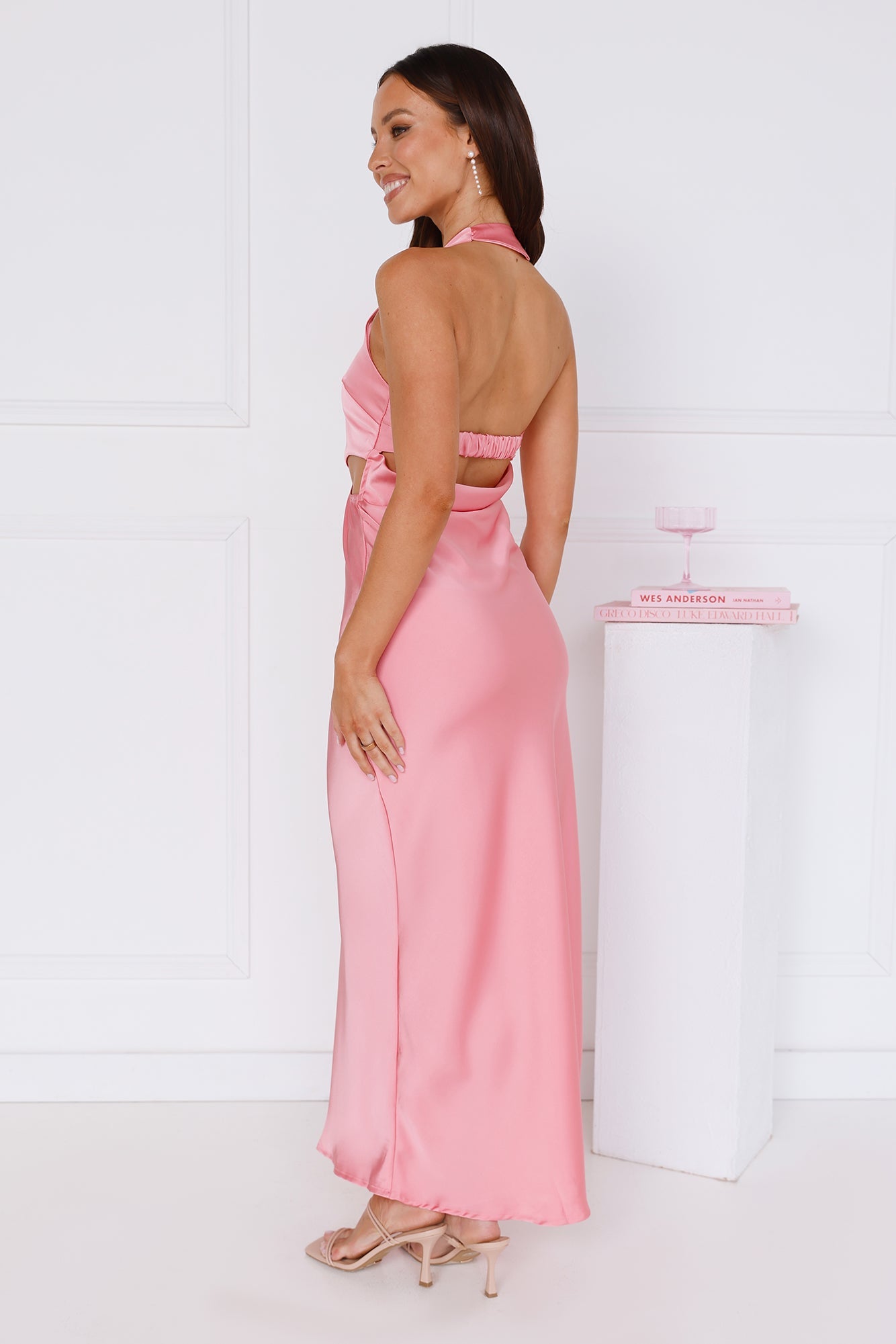 Love At Last Halter Satin Maxi Dress Pink