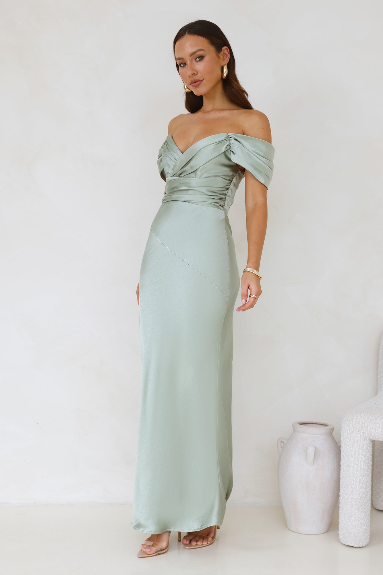 Bouquet Toss Satin Maxi Dress Sage