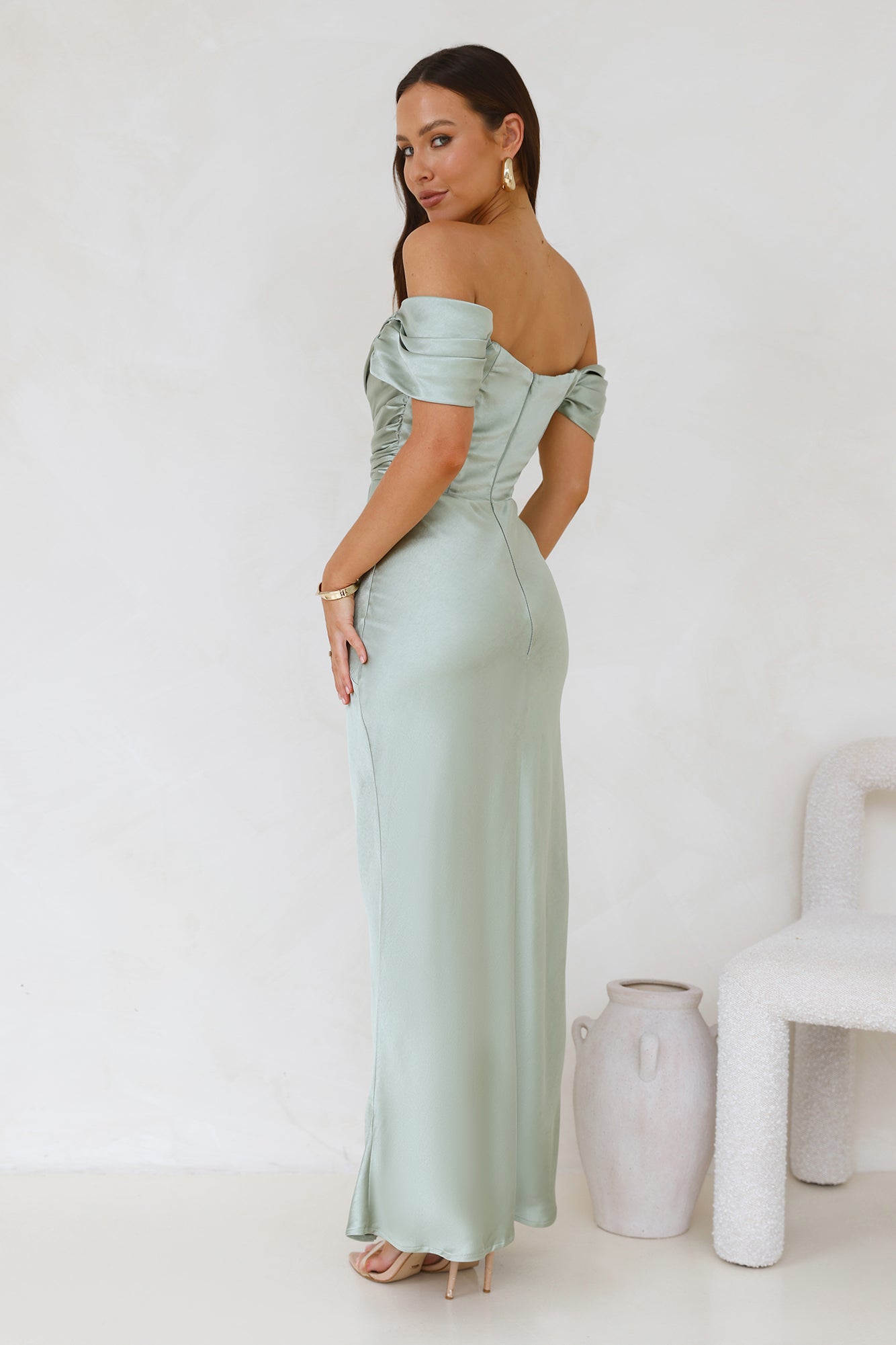 Bouquet Toss Satin Maxi Dress Sage