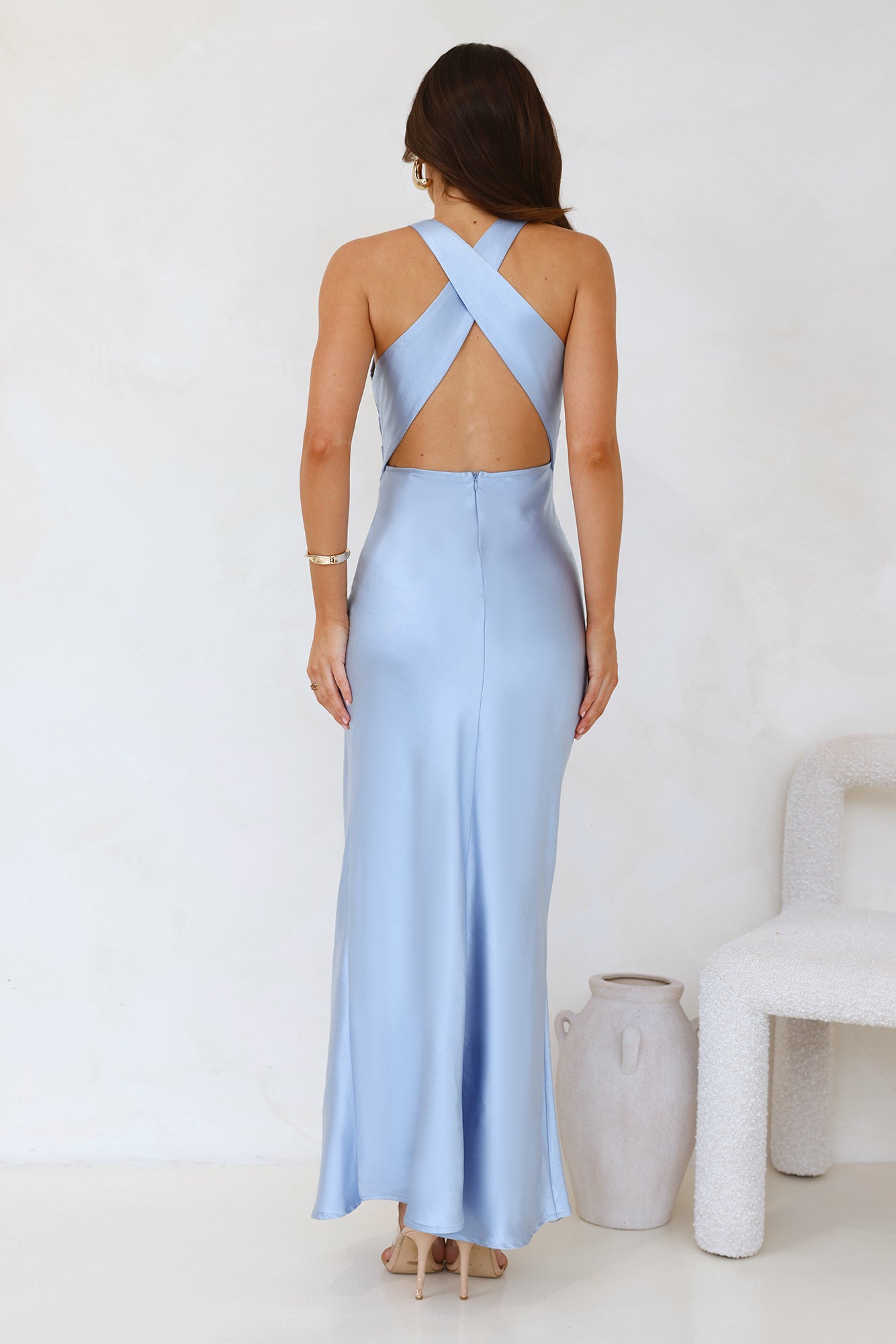 Eden Satin Maxi Dress Blue