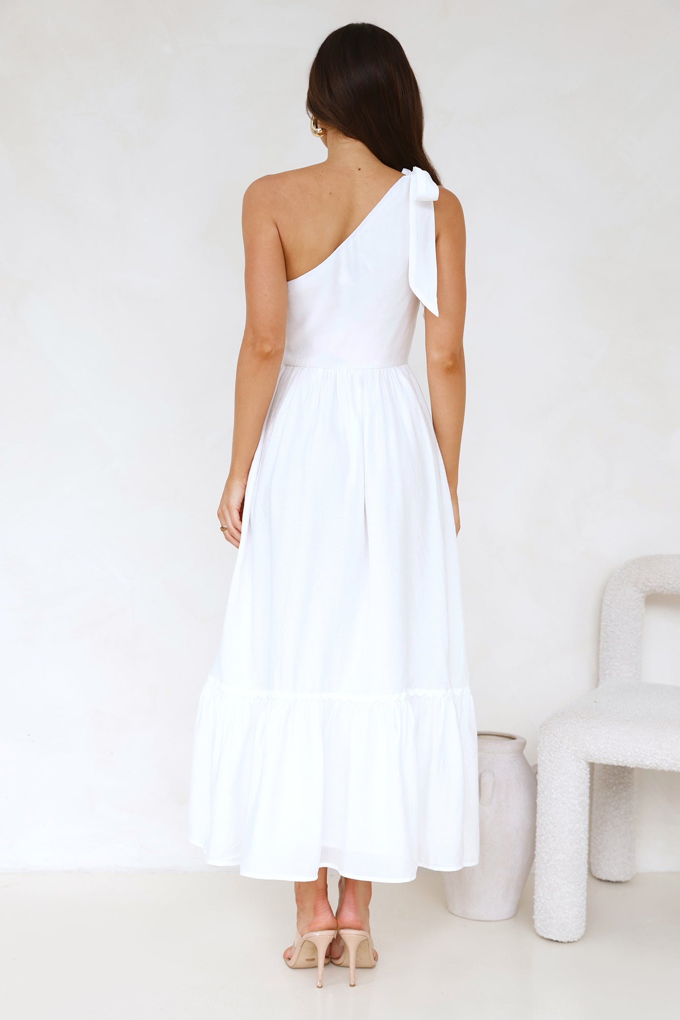 Calm Silence One Shoulder Maxi Dress White