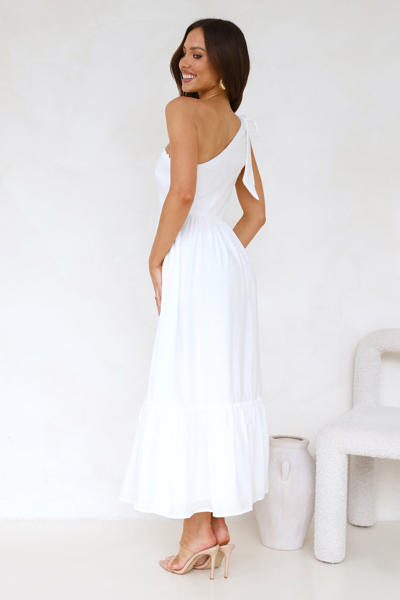 Calm Silence One Shoulder Maxi Dress White