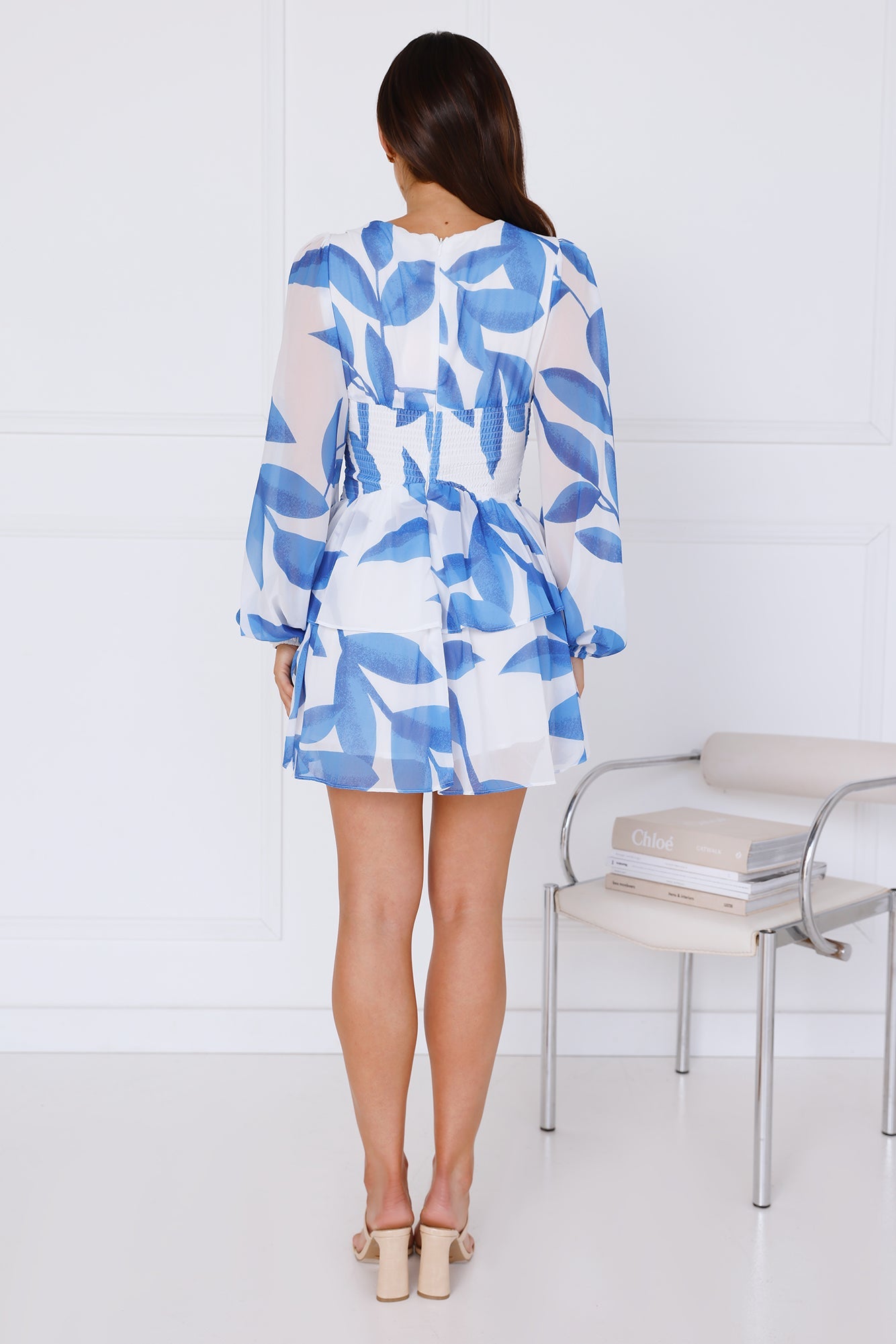 Dreamy Destinations Long Sleeve Mini Dress Blue