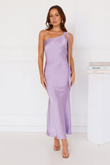 Black Tie Ballroom One Shoulder Satin Maxi Dress Lilac