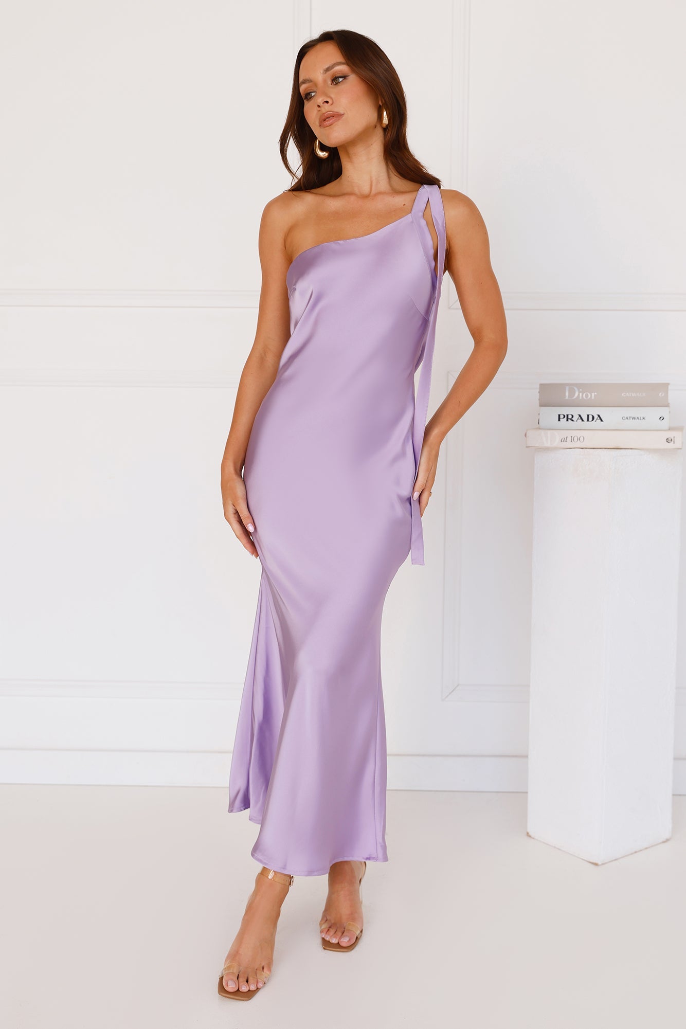 Black Tie Ballroom One Shoulder Satin Maxi Dress Lilac