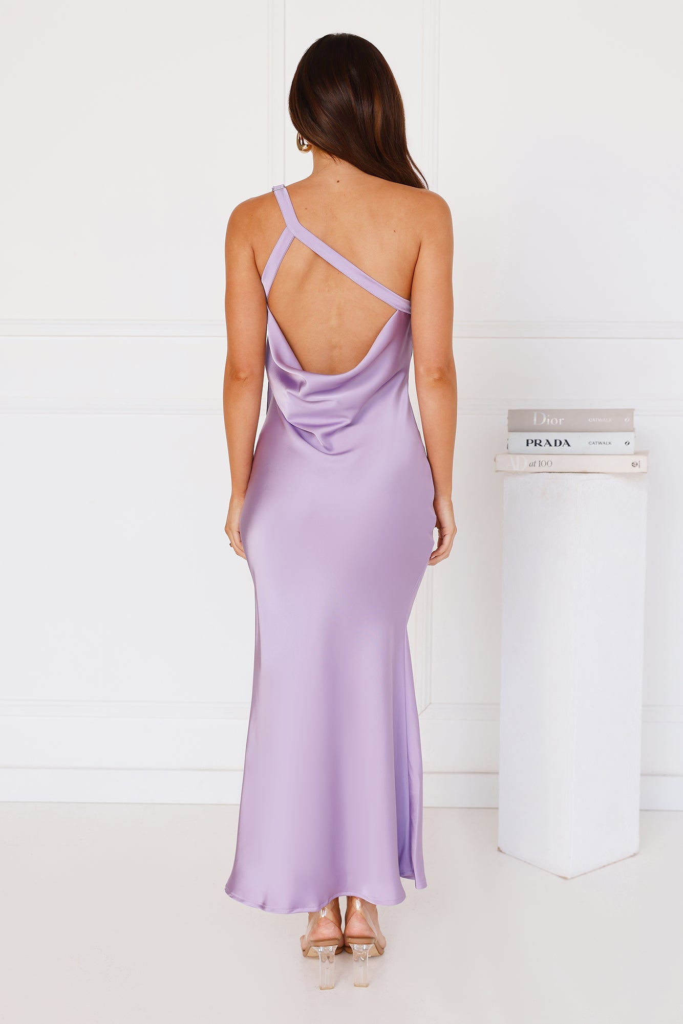 Black Tie Ballroom One Shoulder Satin Maxi Dress Lilac