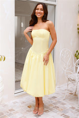 Adelaide Strapless Bubble Midi Dress Yellow