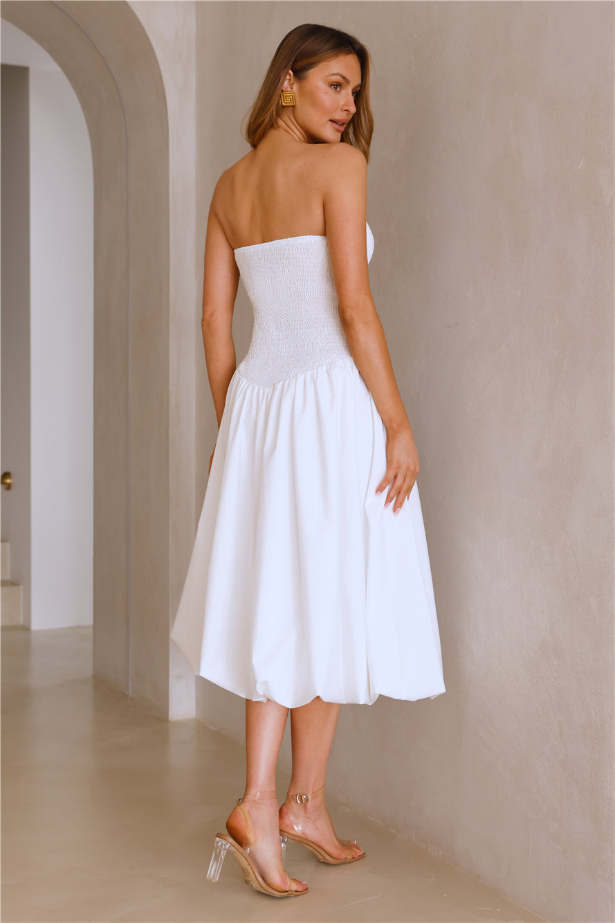 Adelaide Strapless Bubble Midi Dress White