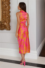 Famous Mindset Satin Midi Dress Orange