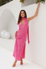 Excitement Plisse Halter Maxi Dress Pink