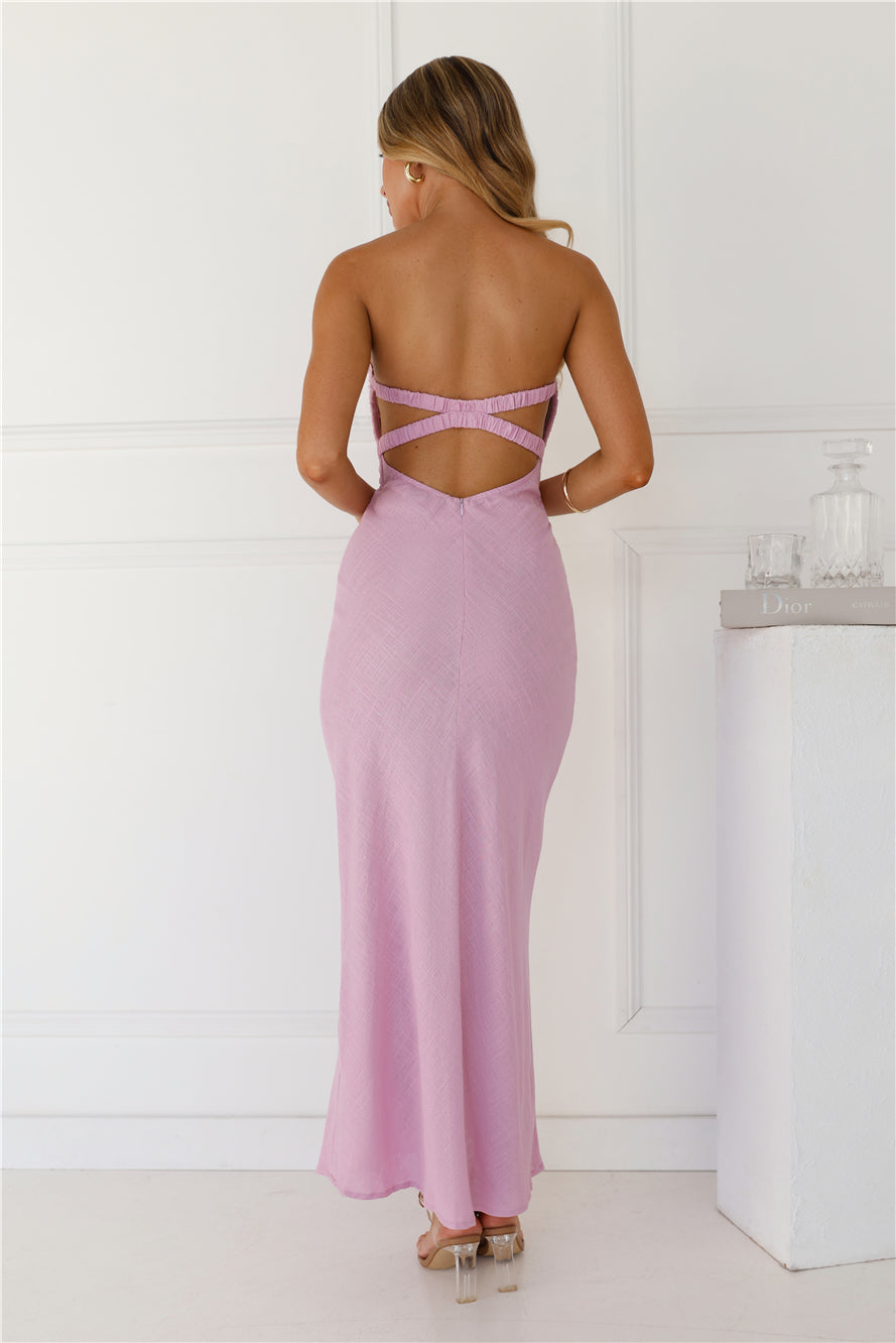 Bubbly Brunch Strapless Linen Blend Maxi Dress Lilac