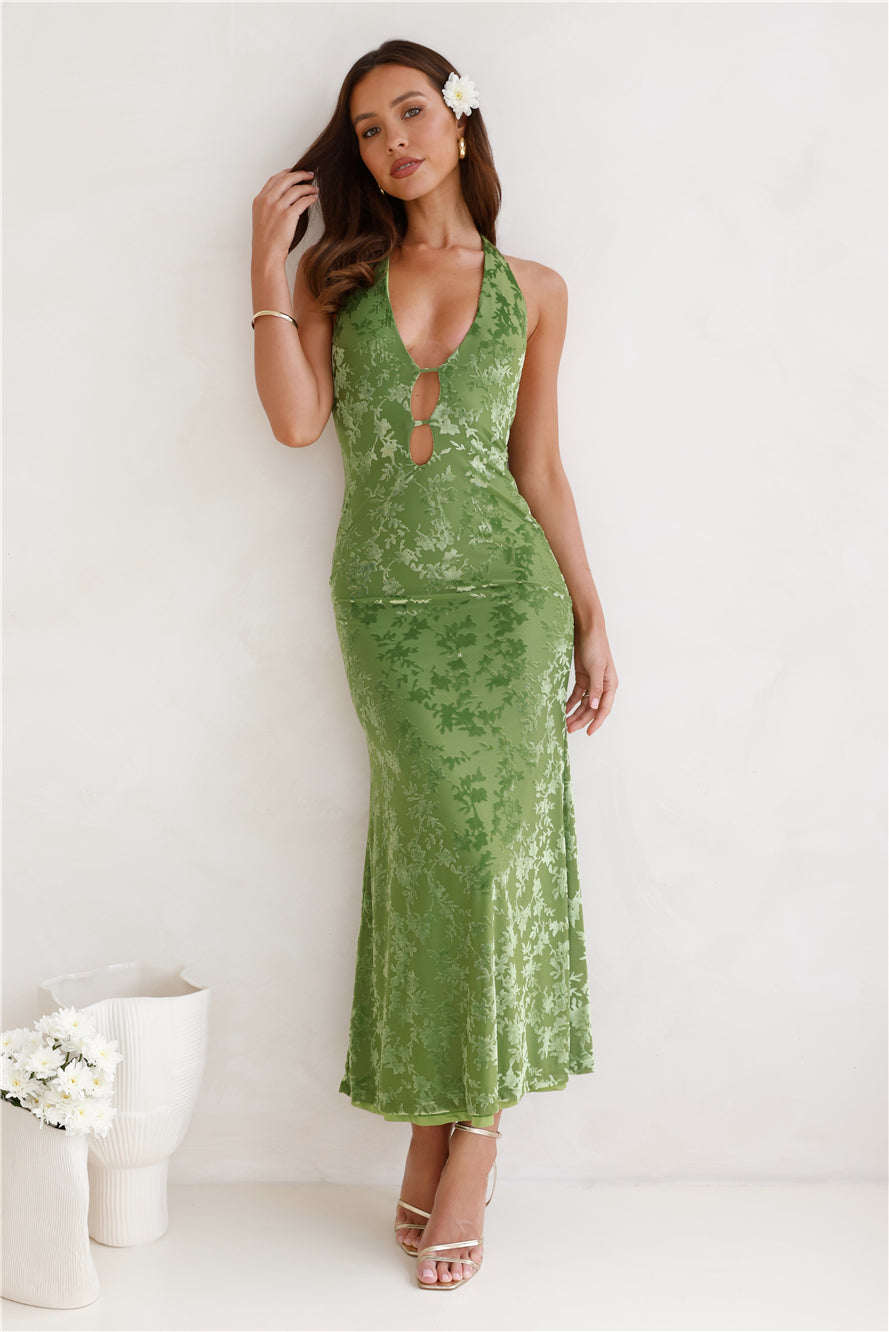 Magical Ivy Halter Maxi Dress Green