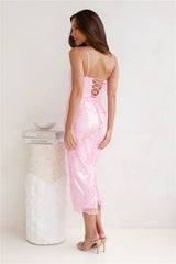 Enlighten Me Sequin Midi Dress Pink