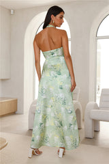 Favorite Of All Satin Halter Maxi Dress Green