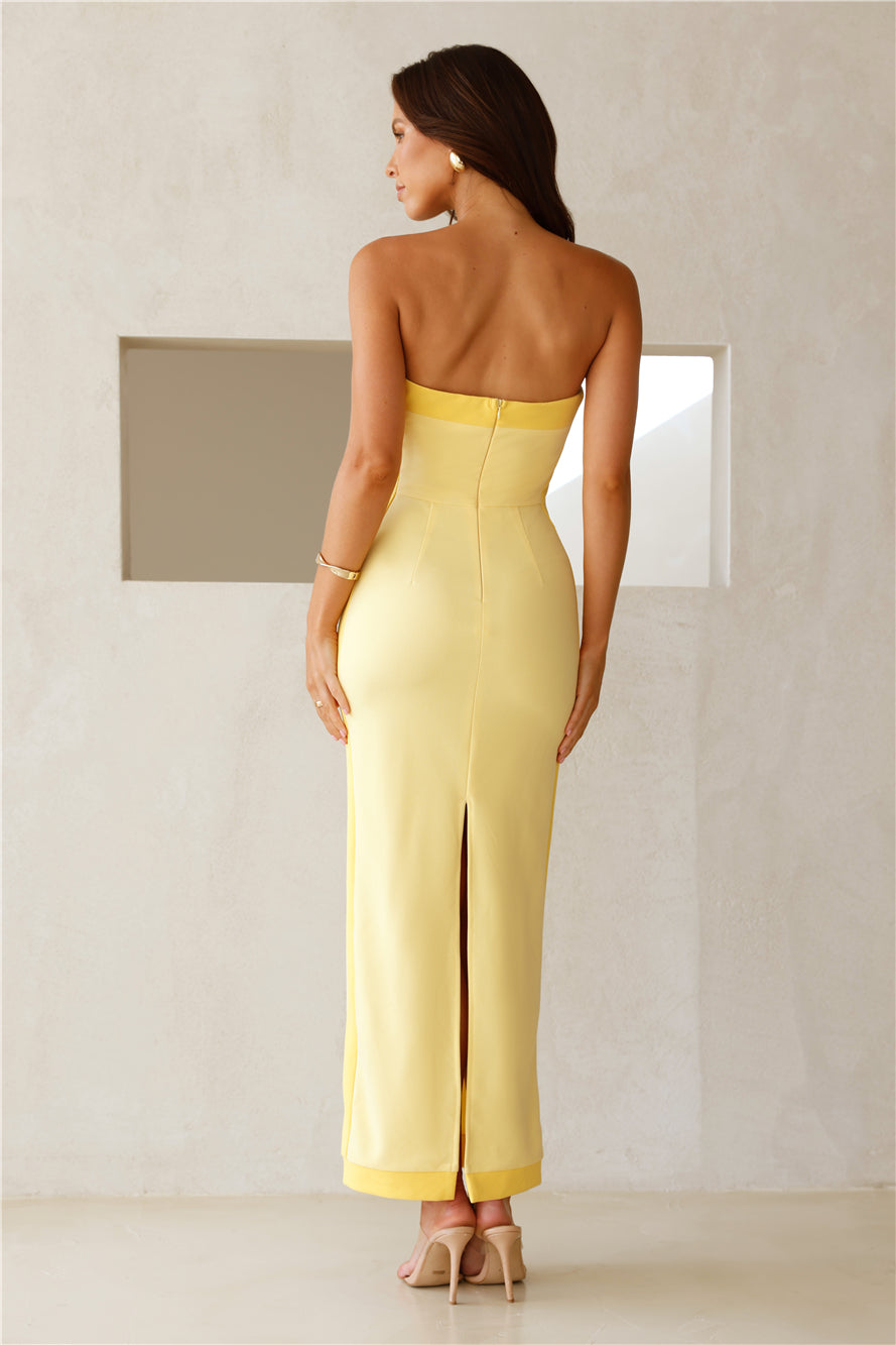 As Sleek As Ever Strapless Maxi Dress Yellow