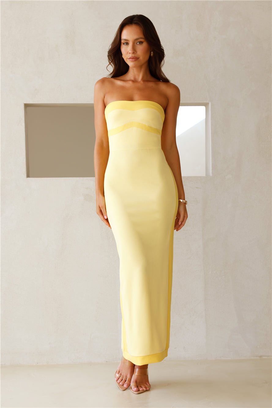 As Sleek As Ever Strapless Maxi Dress Yellow