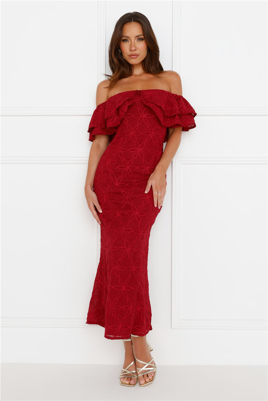 Moment Of Dance Off Shoulder Maxi Dress Red