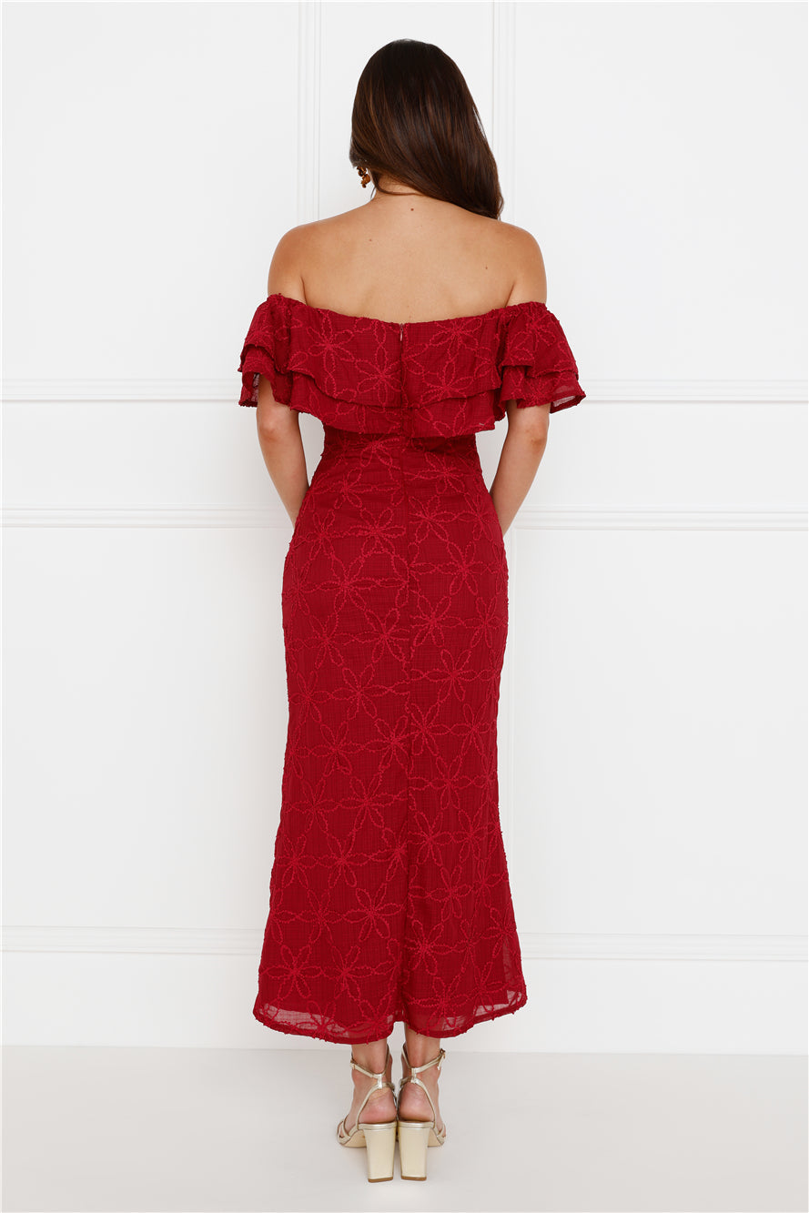 Moment Of Dance Off Shoulder Maxi Dress Red