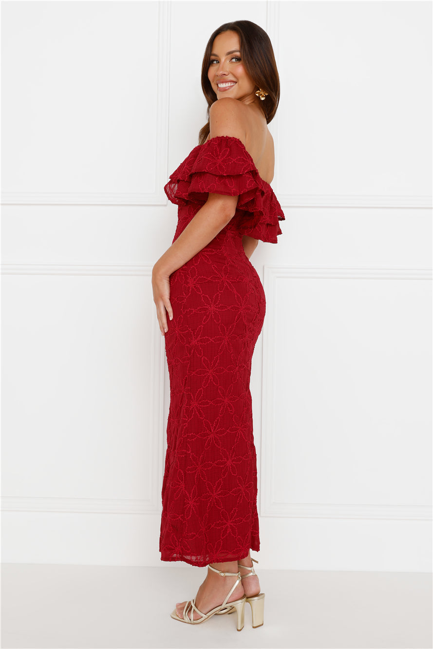 Moment Of Dance Off Shoulder Maxi Dress Red