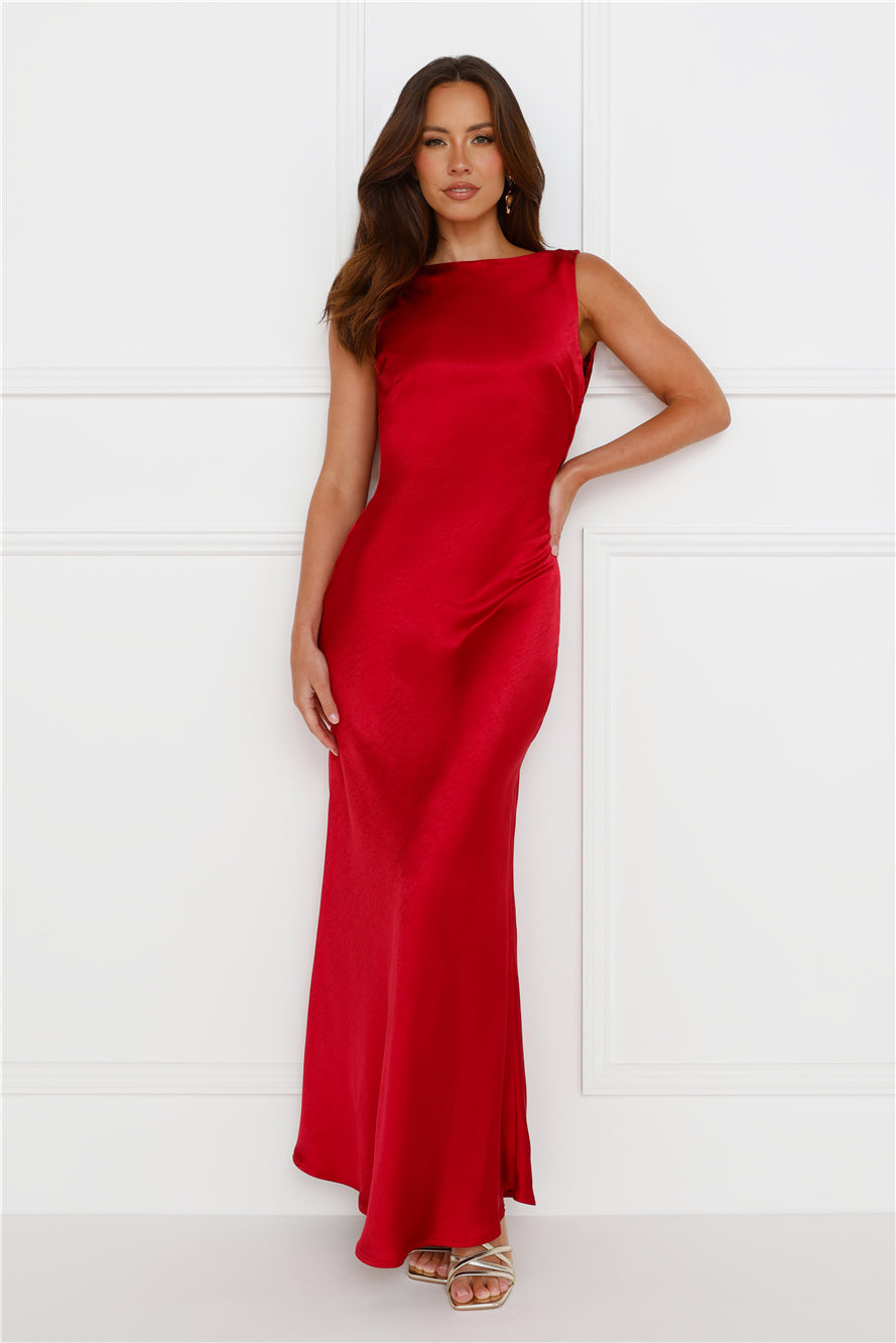 Classy Entrance Satin Slip Maxi Dress Red