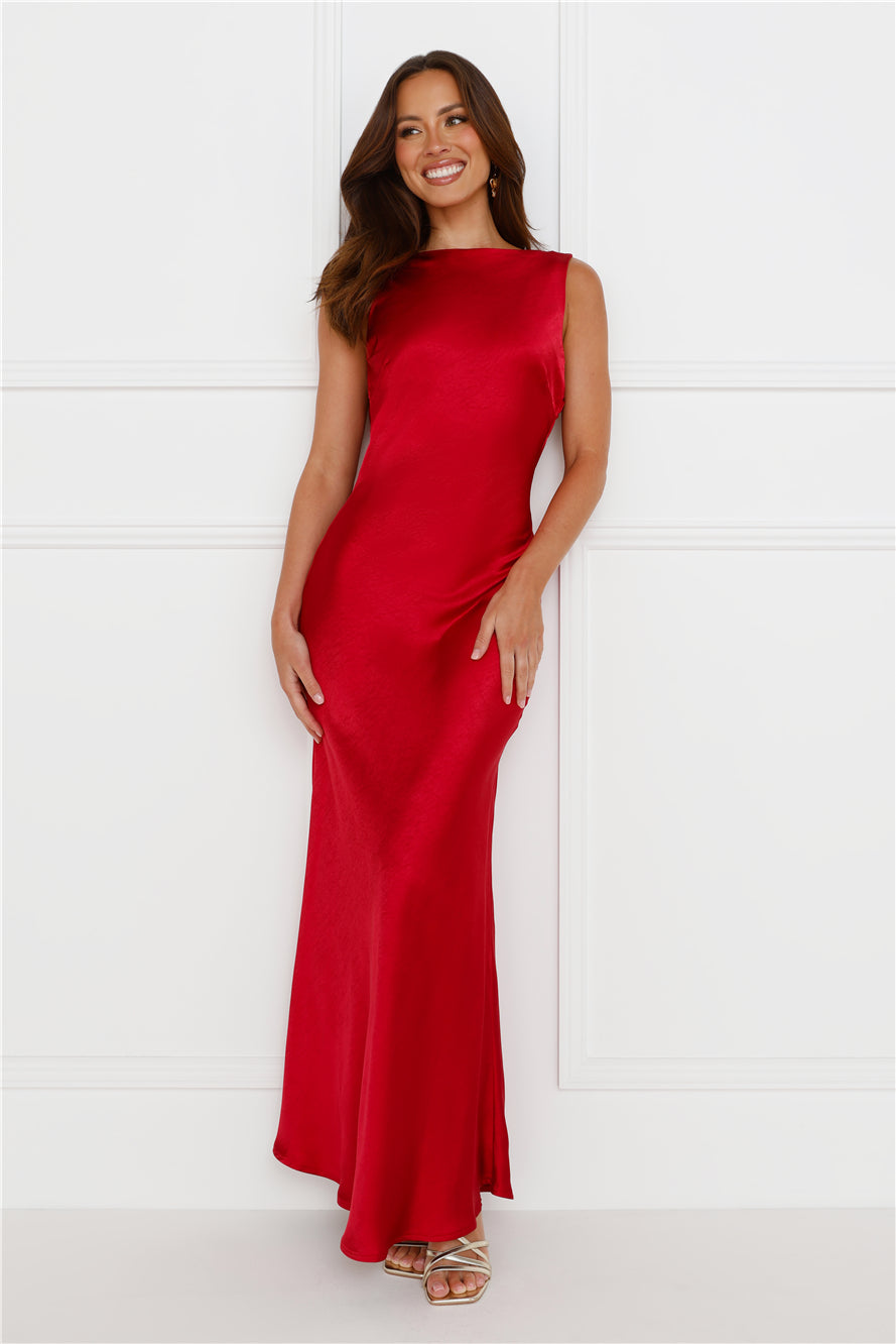 Classy Entrance Satin Slip Maxi Dress Red