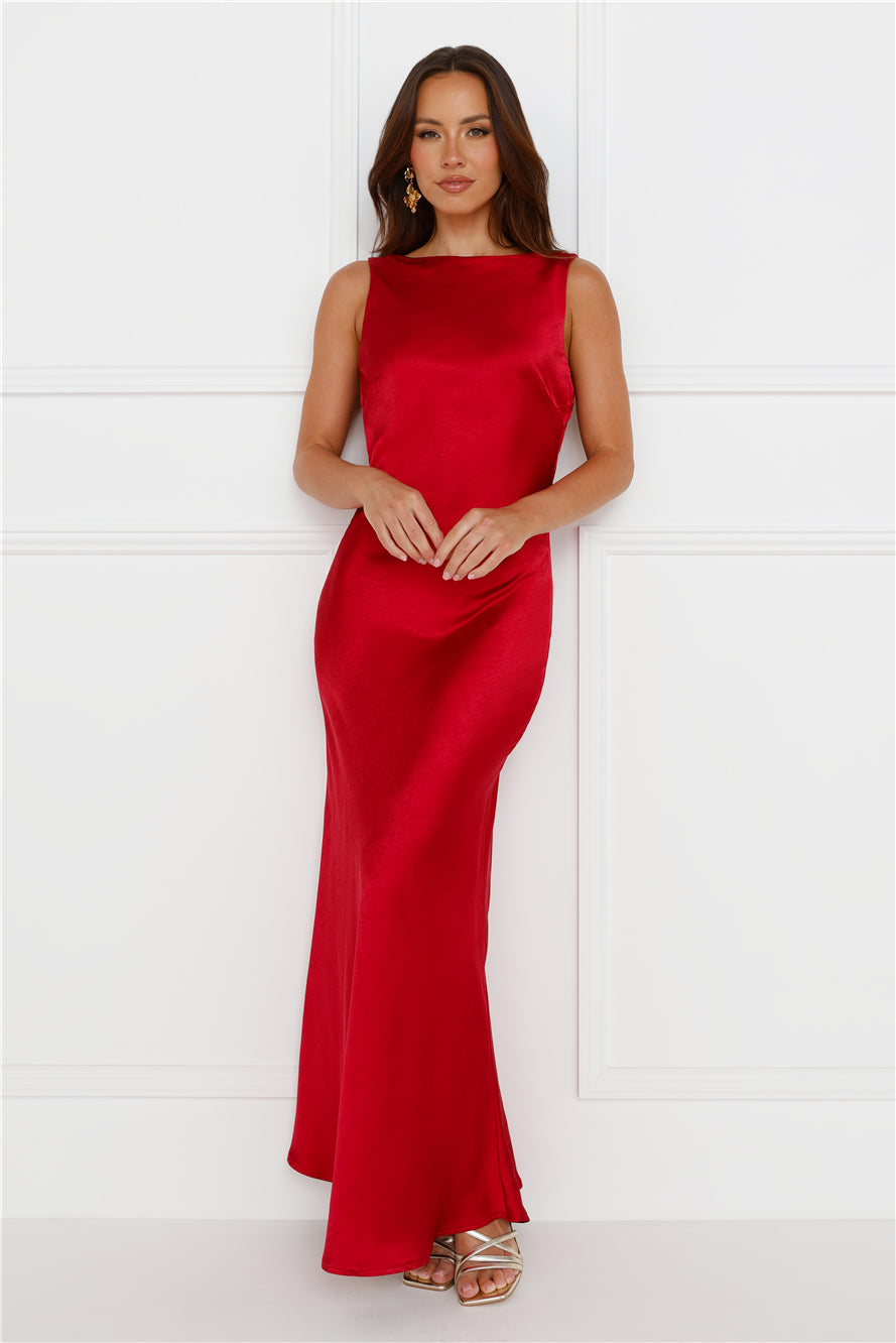 Classy Entrance Satin Slip Maxi Dress Red