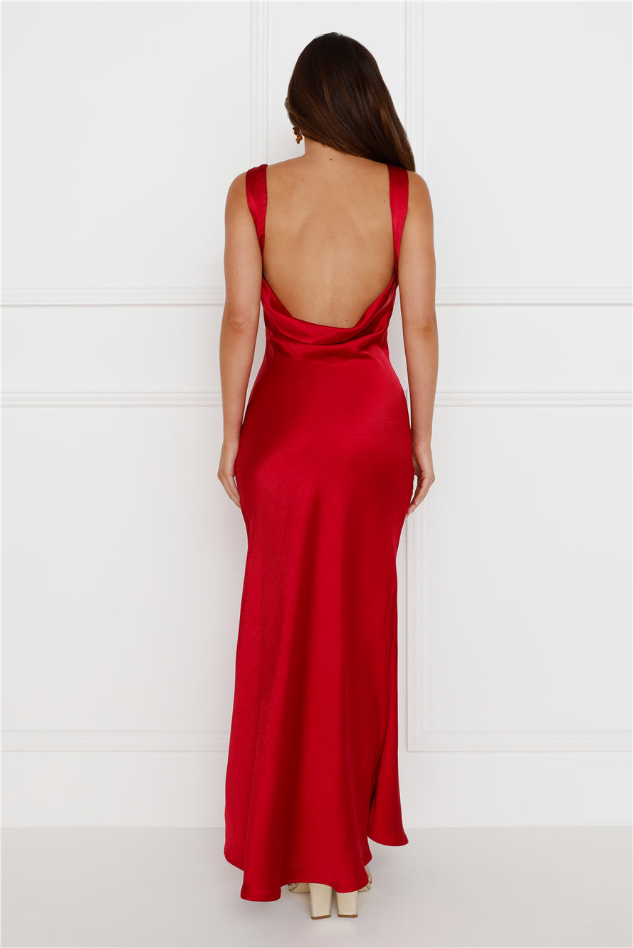 Classy Entrance Satin Slip Maxi Dress Red