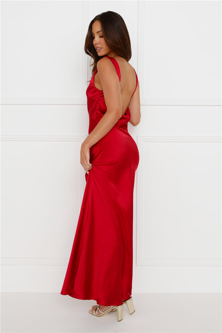 Classy Entrance Satin Slip Maxi Dress Red