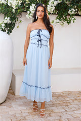 Garden Goddess Strapless Maxi Dress Blue