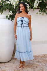 Garden Goddess Strapless Maxi Dress Blue