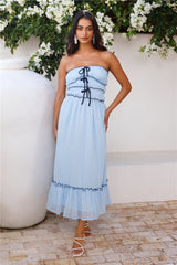 Garden Goddess Strapless Maxi Dress Blue