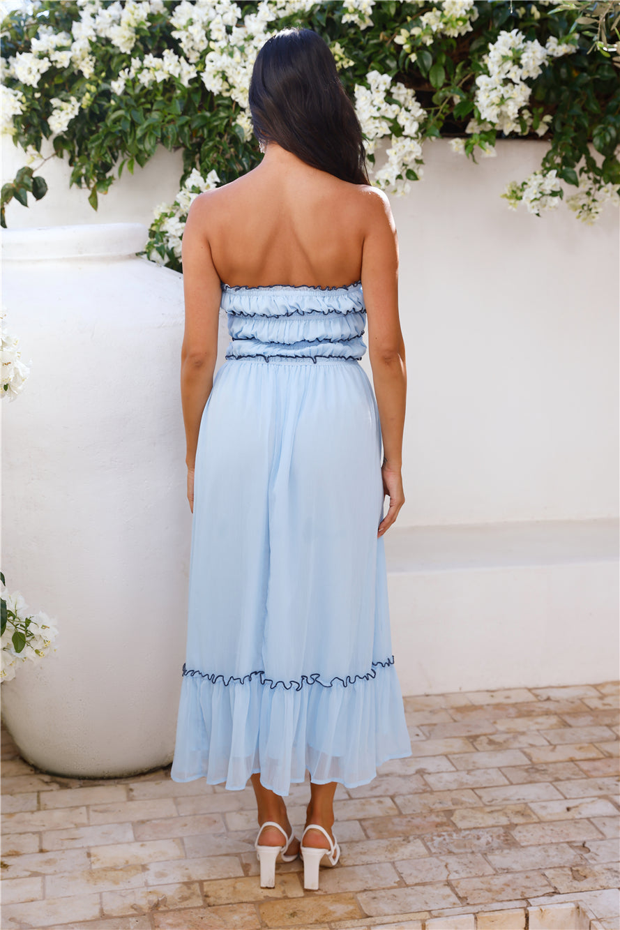 Garden Goddess Strapless Maxi Dress Blue