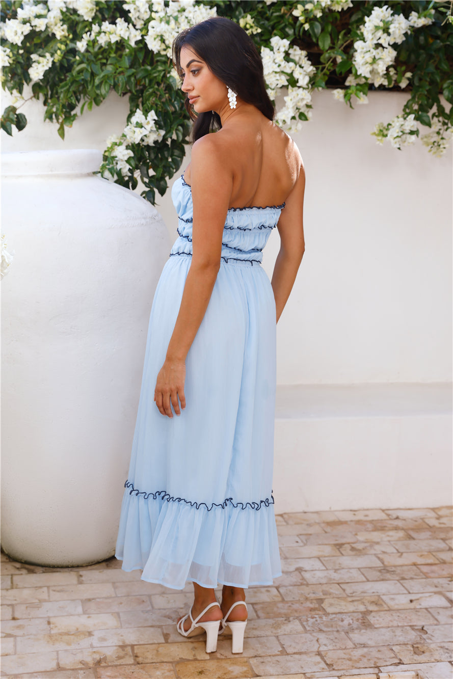 Garden Goddess Strapless Maxi Dress Blue