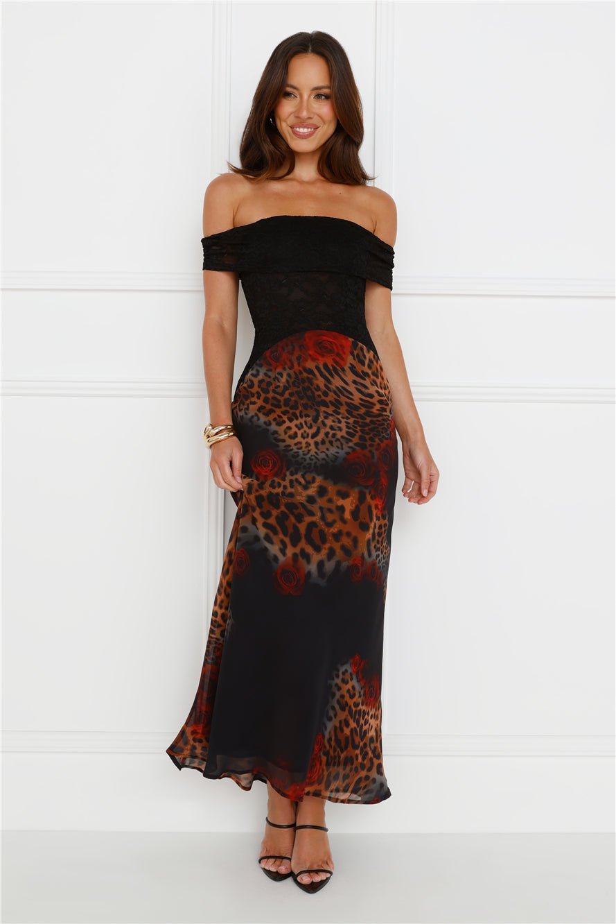 Amoret Midi Dress Black Leopard