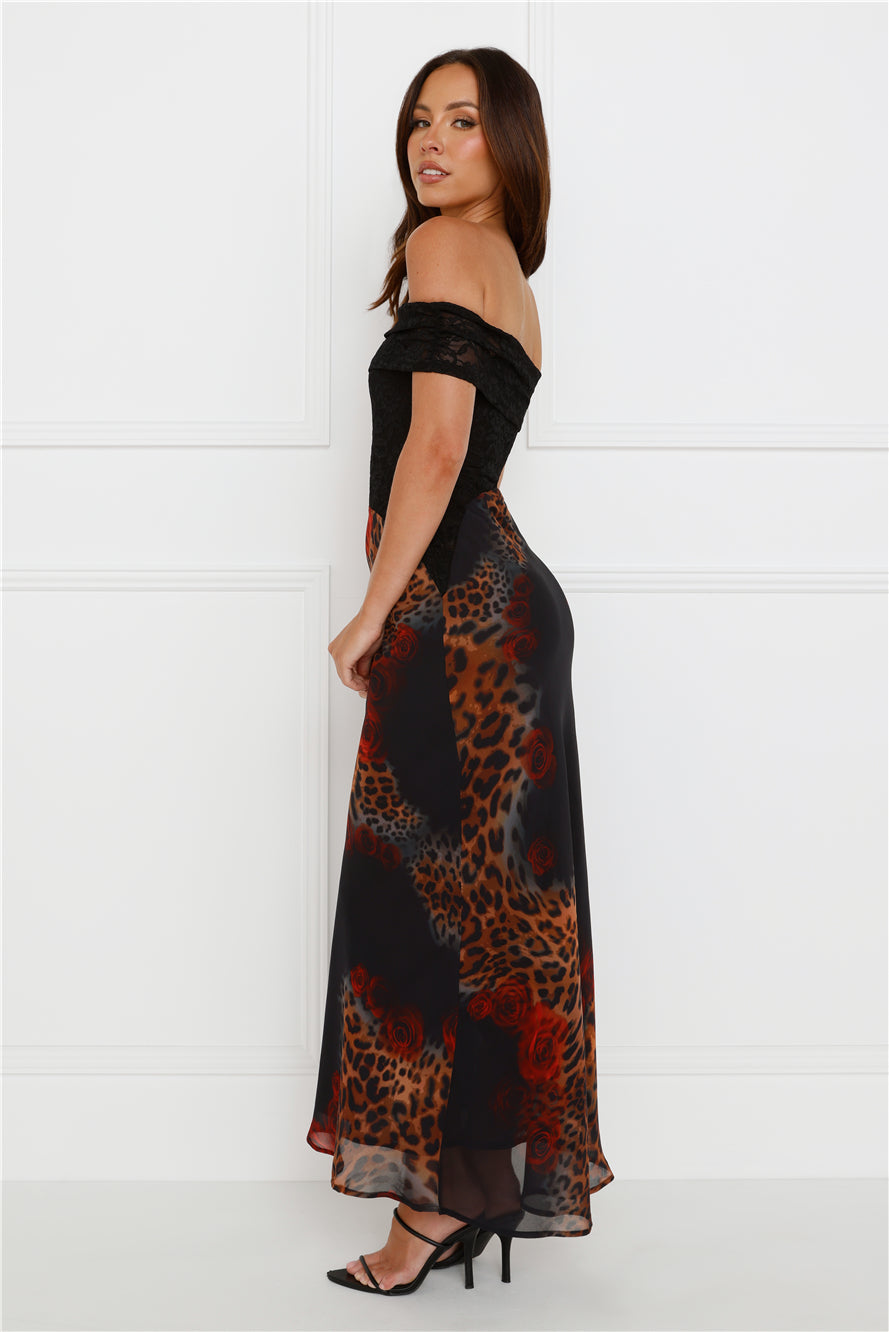 Amoret Midi Dress Black Leopard