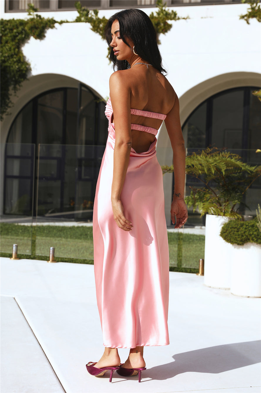 Curious Heart Satin Maxi Dress Pink