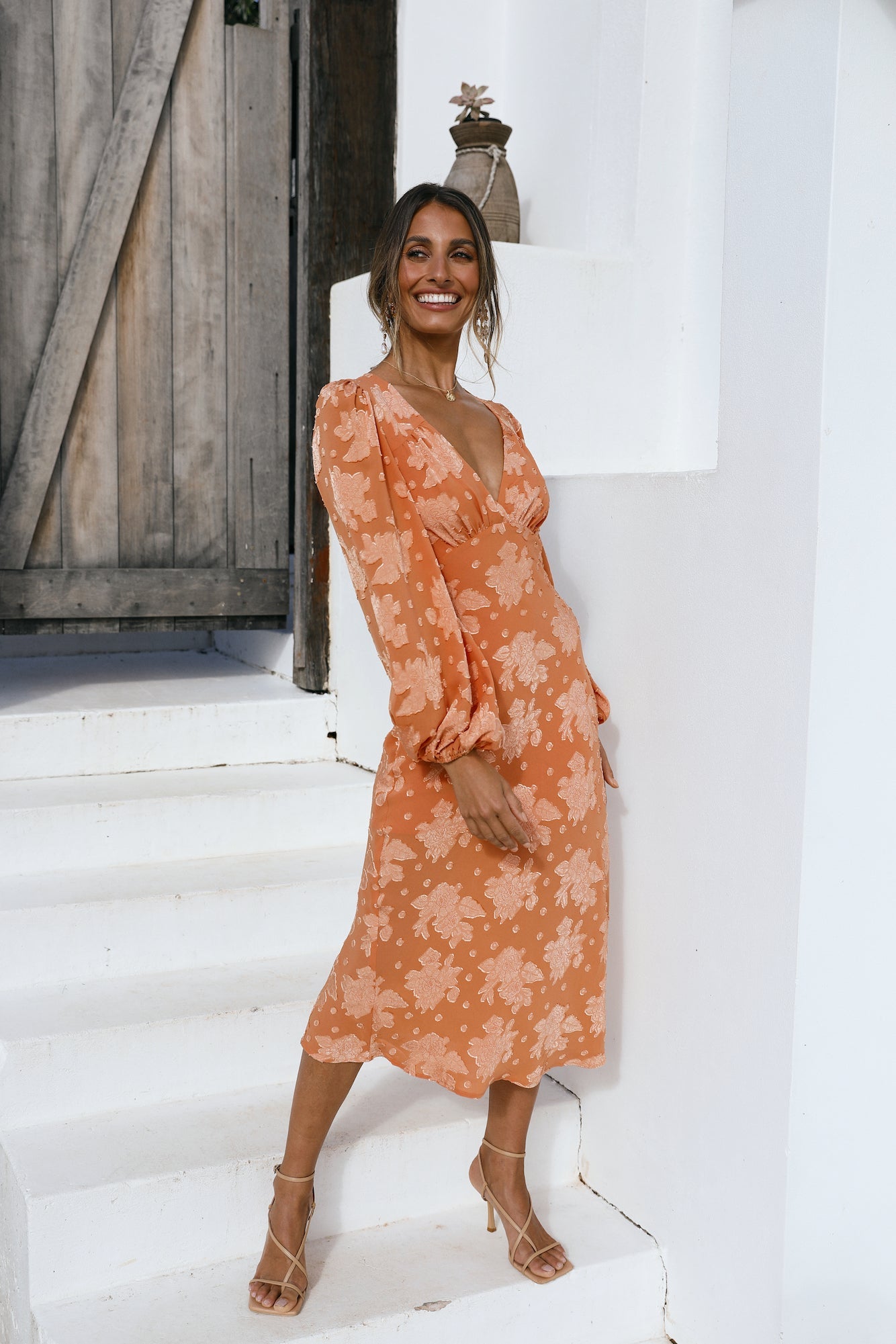 Raise The Sun Midi Dress Orange