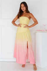 Island Sunset Strapless Maxi Dress Yellow