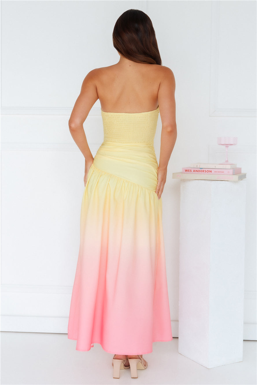 Island Sunset Strapless Maxi Dress Yellow