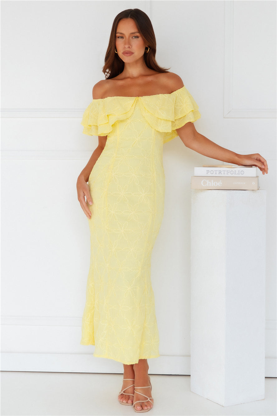 Moment Of Dance Off Shoulder Maxi Dress Yellow