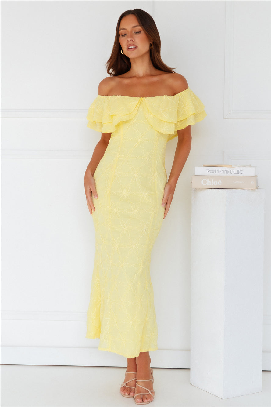 Moment Of Dance Off Shoulder Maxi Dress Yellow