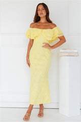 Moment Of Dance Off Shoulder Maxi Dress Yellow