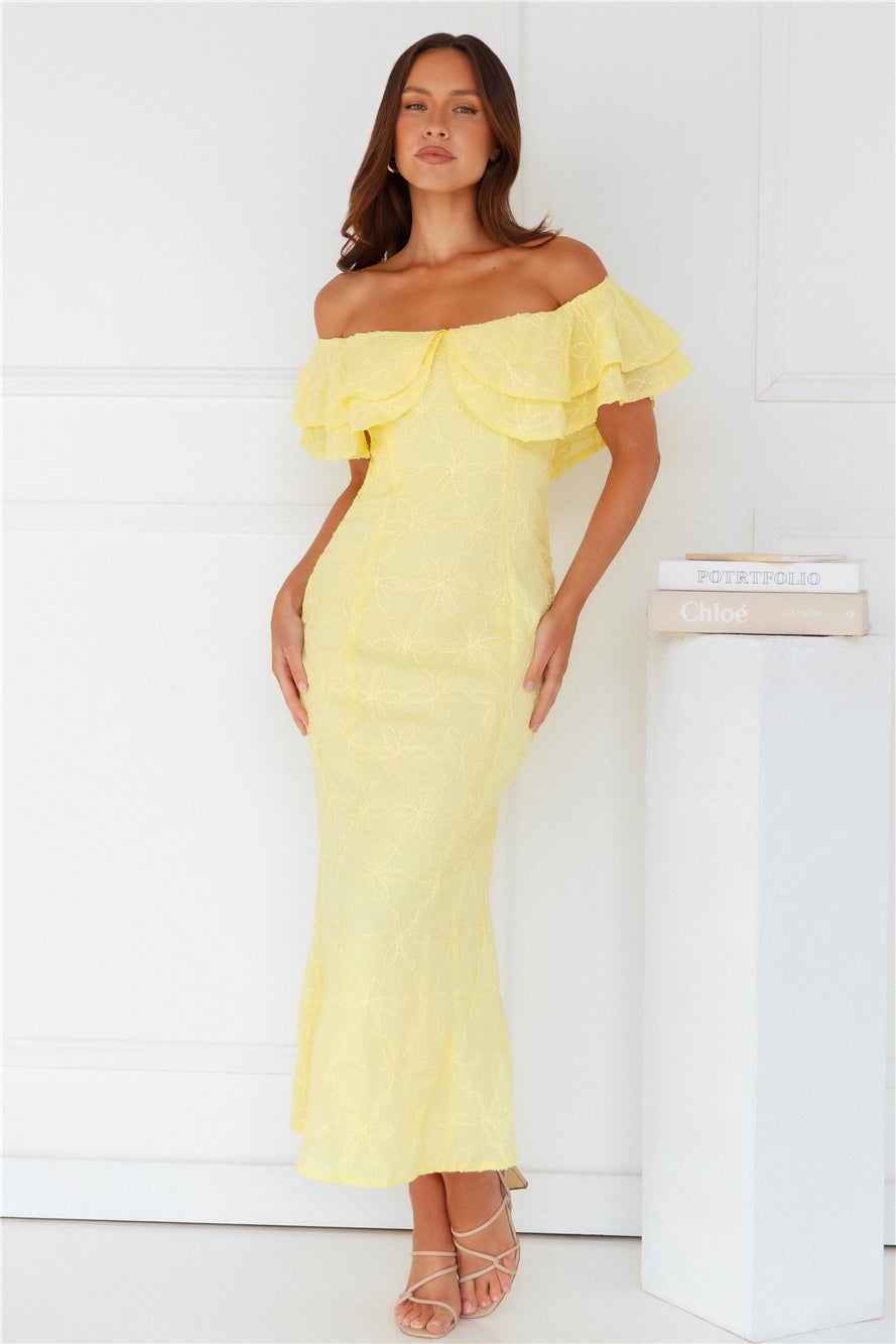 Moment Of Dance Off Shoulder Maxi Dress Yellow