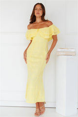 Moment Of Dance Off Shoulder Maxi Dress Yellow