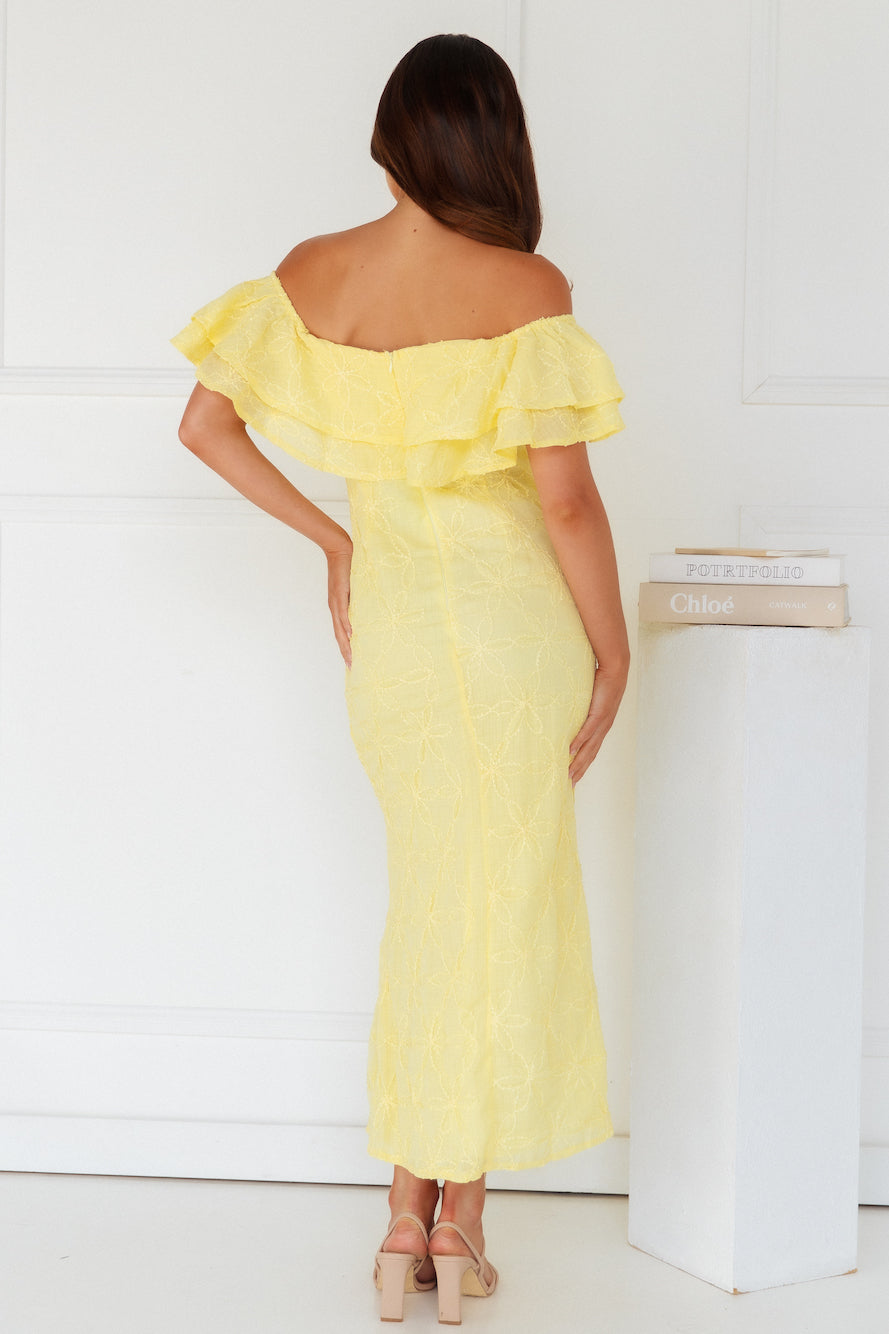 Moment Of Dance Off Shoulder Maxi Dress Yellow