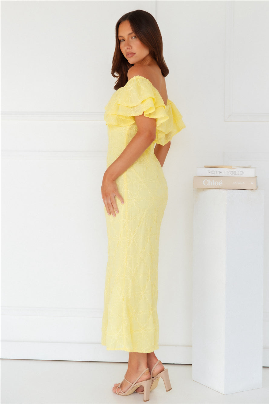 Moment Of Dance Off Shoulder Maxi Dress Yellow