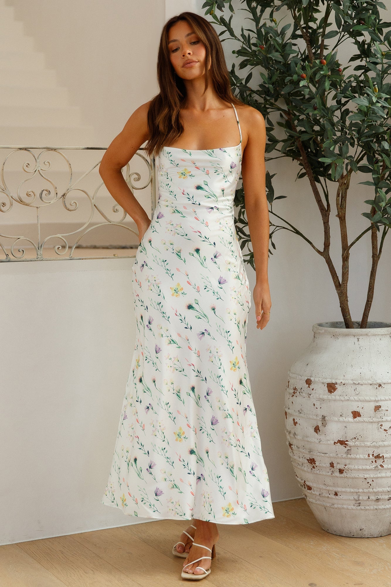 Brunch Now Satin Maxi Dress White